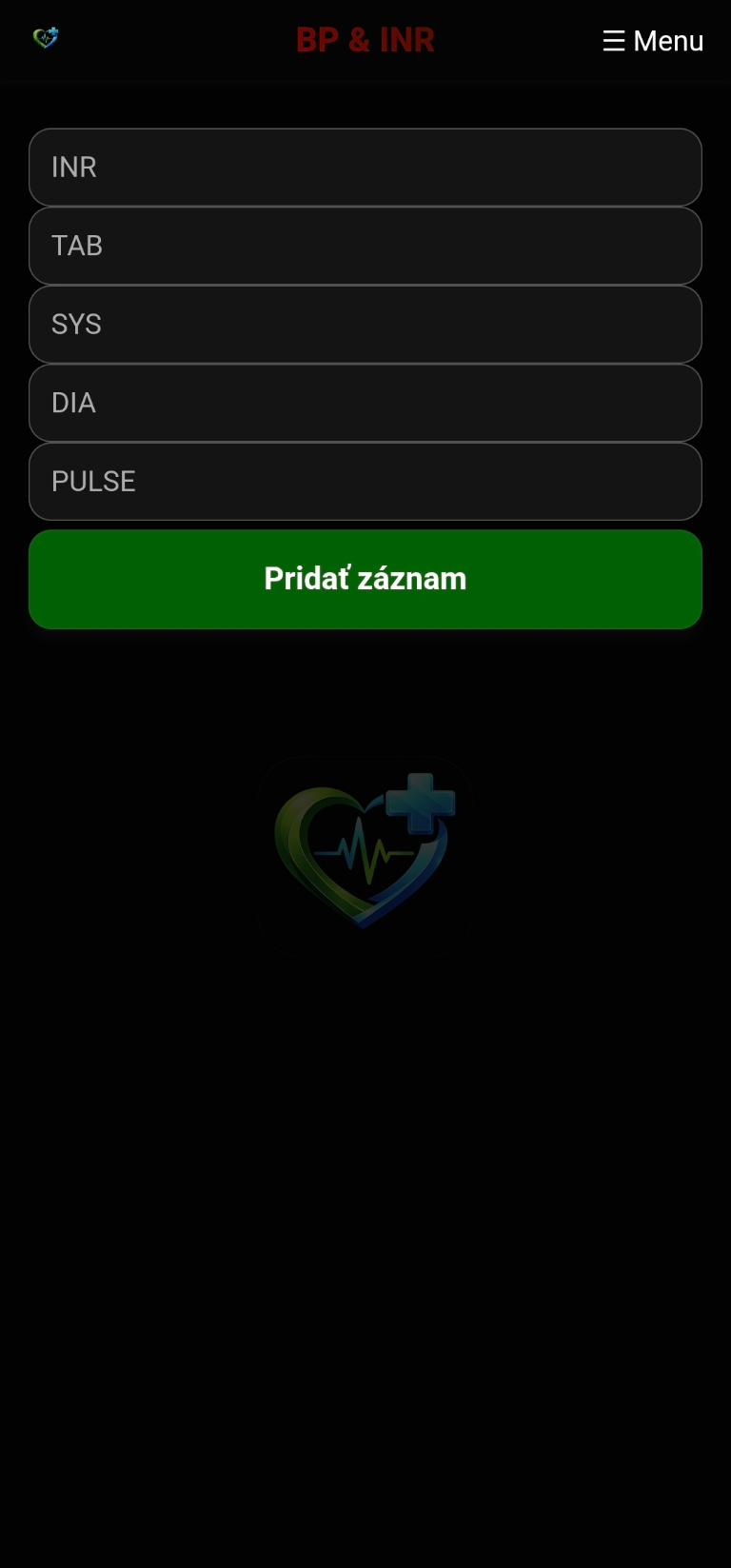 Ukážka aplikácie BP & INR